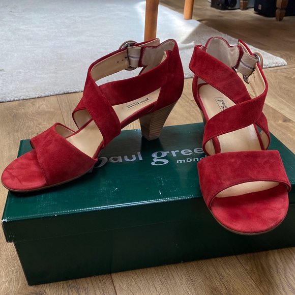 Paul Green Shoes Paul Green Red Suede Sandal Heels Poshmark